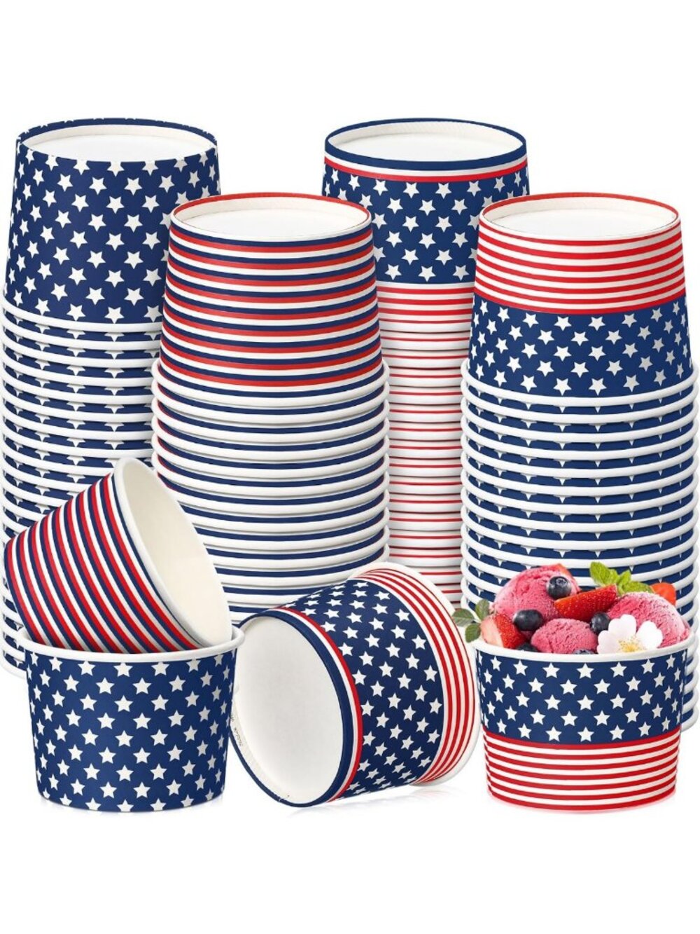 Patriotic 120 Pcs Ice Cream Cups - 9oz American Flag Disposable Bowls